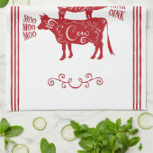 レッドヴィンテージカントリーファームハウススタックファームアニマル キッチンタオル (折り畳み)