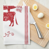 レッドヴィンテージカントリーファームハウススタックファームアニマル キッチンタオル (四つ折り)