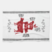 レッドヴィンテージカントリーファームハウス キッチンタオル (横)