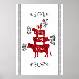 レッドヴィンテージカントリーファームハウス ポスター