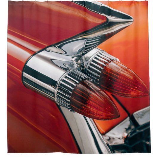 レッドヴィンテージキャデラックカーカーテンシャワーカーテン シャワーカーテン (正面)