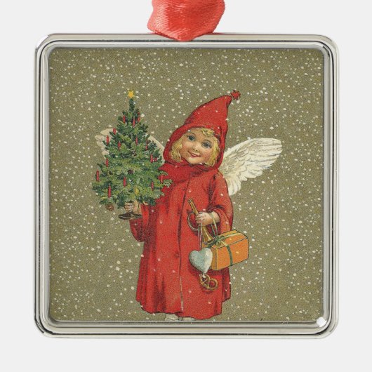 レッドヴィンテージクリスマスエンジェルツリー メタルオーナメント (正面)