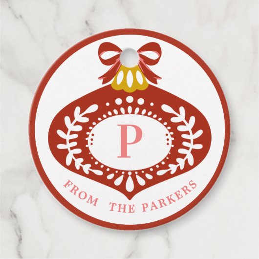 レッドヴィンテージクリスマスオーナメント |モノグラム フェイバータグ (正面)