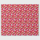 レッドヴィンテージクリスマスツリーオーナメント ラッピングペーパー (フラット)