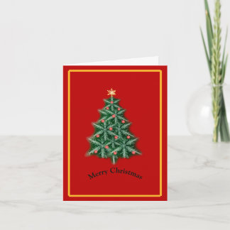 レッドヴィンテージクリスマスツリー折り畳みホリデーカード シーズンカード