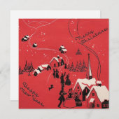 レッドヴィンテージクリスマスハッピーニューイヤータウン シーズンカード (正面/裏面)