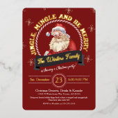 レッドヴィンテージサンタクロースキャンディーケーンクリスマスクリスマスパーティー 箔招待状 (正面)