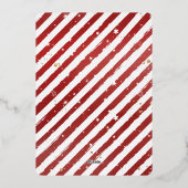 レッドヴィンテージサンタクロースキャンディーケーンクリスマスクリスマスパーティー 箔招待状 (裏面)