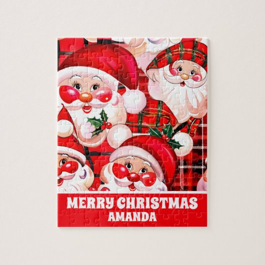 レッドヴィンテージサンタクロースクリスマスキッズ ジグソーパズル (縦)