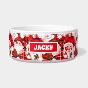 レッドヴィンテージサンタクロースタータンチェックプレイドクリスマスドッグ ボウル