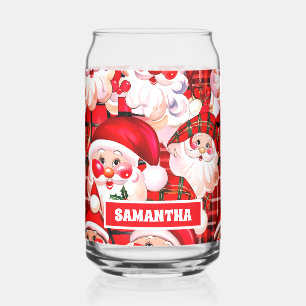 レッドヴィンテージサンタクロースタータンチェックプレイドクリスマス ガラス缶