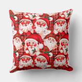 レッドヴィンテージサンタクロースタータンチェックプレイドクリスマス クッション (裏面)