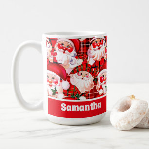 レッドヴィンテージサンタクロースタータンチェックプレイドクリスマス コーヒーマグカップ