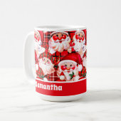 レッドヴィンテージサンタクロースタータンチェックプレイドクリスマス コーヒーマグカップ (正面左)