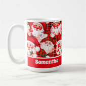 レッドヴィンテージサンタクロースタータンチェックプレイドクリスマス コーヒーマグカップ (左)