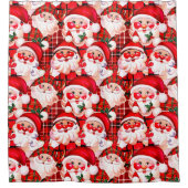 レッドヴィンテージサンタクロースタータンチェックプレイドクリスマス シャワーカーテン (正面)