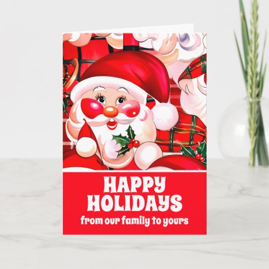 レッドヴィンテージサンタクロースタータンチェックプレイドクリスマス シーズンカード (正面)