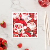 レッドヴィンテージサンタクロースタータンチェックプレイドクリスマス スタンダードカクテルナプキン (インサイチュ)