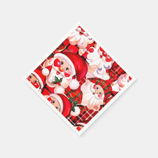 レッドヴィンテージサンタクロースタータンチェックプレイドクリスマス スタンダードカクテルナプキン (角)