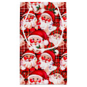 レッドヴィンテージサンタクロースタータンチェックプレイドクリスマス スモールペーパーバッグ (裏面)