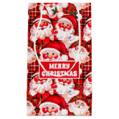 レッドヴィンテージサンタクロースタータンチェックプレイドクリスマス スモールペーパーバッグ (正面)