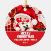 レッドヴィンテージサンタクロースタータンチェックプレイドクリスマス セラミックオーナメント (正面)