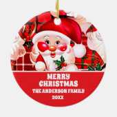 レッドヴィンテージサンタクロースタータンチェックプレイドクリスマス セラミックオーナメント (裏面)