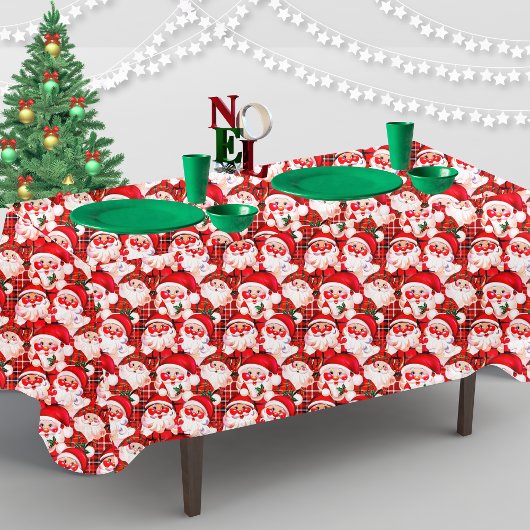レッドヴィンテージサンタクロースタータンチェックプレイドクリスマス テーブルクロス