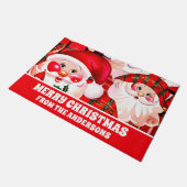 レッドヴィンテージサンタクロースタータンチェックプレイドクリスマス ドアマット (アングル)