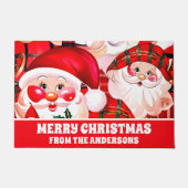 レッドヴィンテージサンタクロースタータンチェックプレイドクリスマス ドアマット (正面)