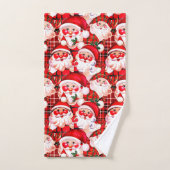 レッドヴィンテージサンタクロースタータンチェックプレイドクリスマス バスタオルセット (ハンドタオル)