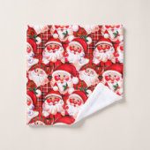 レッドヴィンテージサンタクロースタータンチェックプレイドクリスマス バスタオルセット (ウォッシュタオル)
