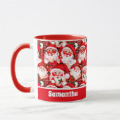 レッドヴィンテージサンタクロースタータンチェックプレイドクリスマス マグカップ (左)