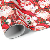 レッドヴィンテージサンタクロースタータンチェックプレイドクリスマス ラッピングペーパー (ロールコーナー)