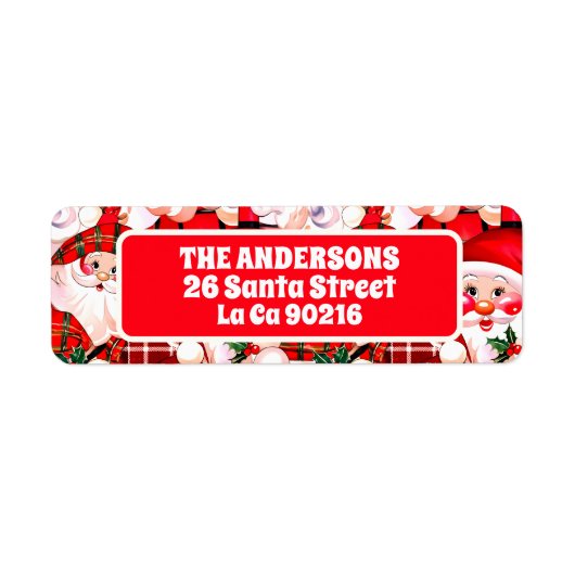 レッドヴィンテージサンタクロースタータンチェックプレイドクリスマス ラベル (正面)