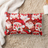 レッドヴィンテージサンタクロースタータンチェックプレイドクリスマス ランバークッション (ブランケット)