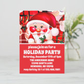 レッドヴィンテージサンタクロースタータンチェックプレイドクリスマス 招待状 (スタンド正面)