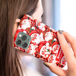 レッドヴィンテージサンタクロースタータンチェックプレイドクリスマス iPhone 15 PROケース