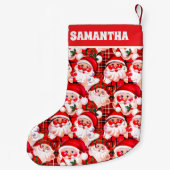 レッドヴィンテージサンタクロースタータンチェックプレイドパーソナライズされた スモールクリスマスストッキング (裏面)
