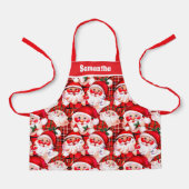 レッドヴィンテージサンタクロース格子模様クリスマスキッズ エプロン (正面)