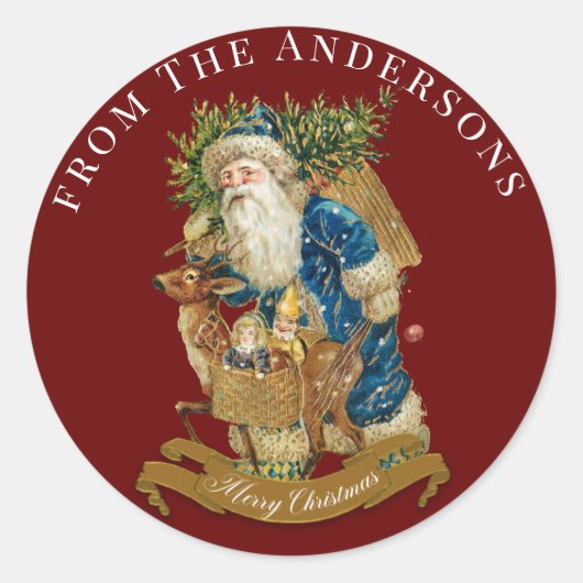 レッドヴィンテージサンタクロース素朴クリスマスカスタム ラウンドシール (正面)