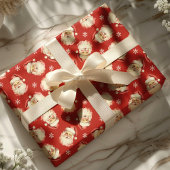 レッドヴィンテージサンタクロース顔ウォーターカラー ラッピングペーパー