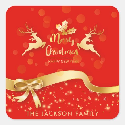 レッドヴィンテージサンタクロース飛んでいるトナディアスターズ スクエアシール (正面)