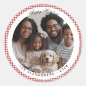 レッドヴィンテージジンガムホリデーフォトラウンド ラウンドシール (正面)