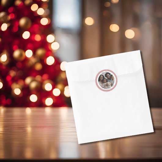 レッドヴィンテージジンガムホリデーフォトラウンド ラウンドシール