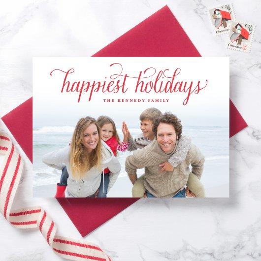 レッドヴィンテージスクリプトハッピーホリデイズカード シーズンカード