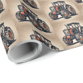 レッドヴィンテージトラクターパターン農家農業 ラッピングペーパー (ロールコーナー)