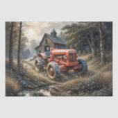 レッドヴィンテージトラクター&ファームハウスデクページ 薄葉紙 (正面)