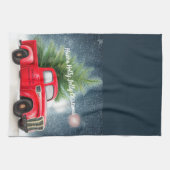 レッドヴィンテージトラックとツリーカスタム休日 キッチンタオル (横)