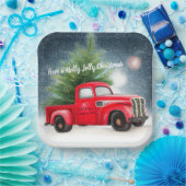 レッドヴィンテージトラックとツリーカスタム休日 ペーパープレート (パーティー)